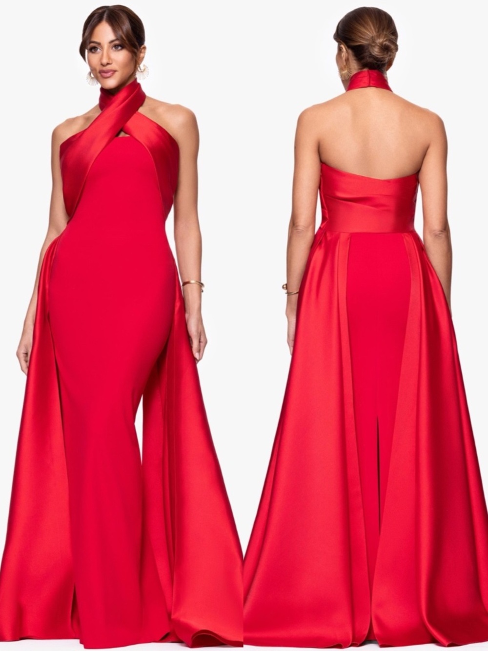 NEW BETSY & ADAM Red TWIST Halter Neck MIKADO Scuba Crepe DRAPED Sides GOWN 6 - Picture 2 of 16